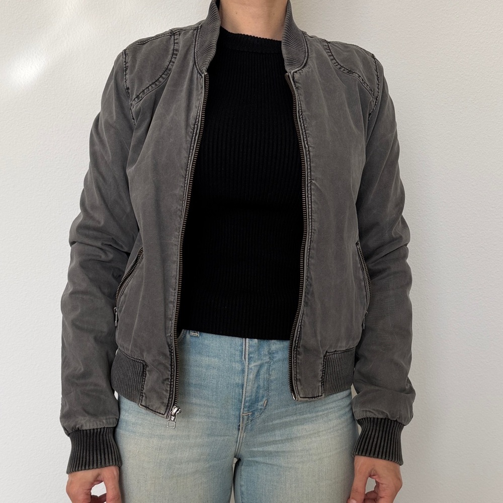 Aritzia Gray Cotton Bomber Jacket